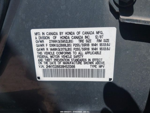 2008 ACURA MDX 2HNYD28838H521308 Photo 8