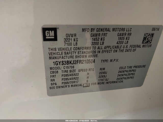 2015 CADILLAC ESCALADE 1GYS3BKJ2FR210504 Photo 8