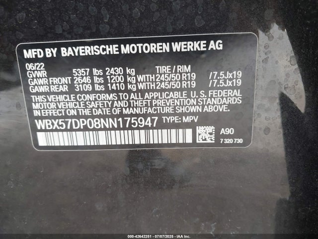 WBX57DP08NN175947 BMW X3
