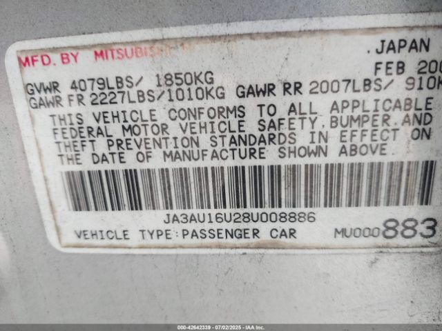 2008 MITSUBISHI LANCER JA3AU16U28U008886 Photo 8