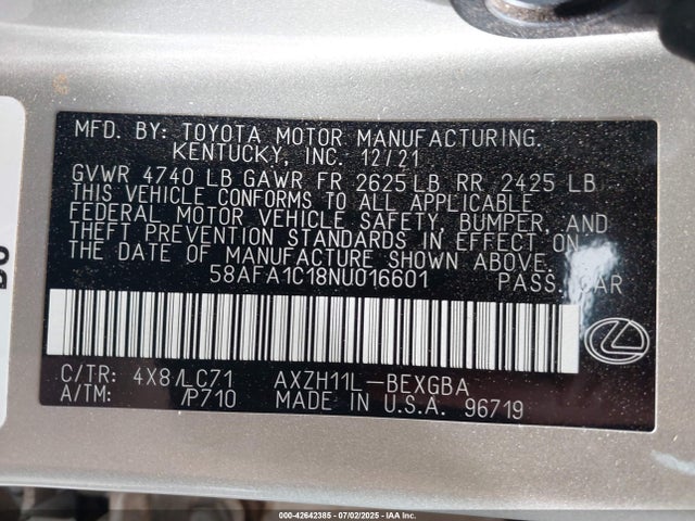 Lexus a25a-fxs, 3nm 2022 58AFA1C18NU016601 Image 9