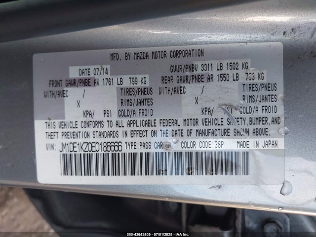 JM1DE1KZ0E0186666 Mazda zy california