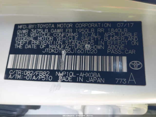 JTDKDTB35J1601020 Toyota 1nz-fxe+1lm