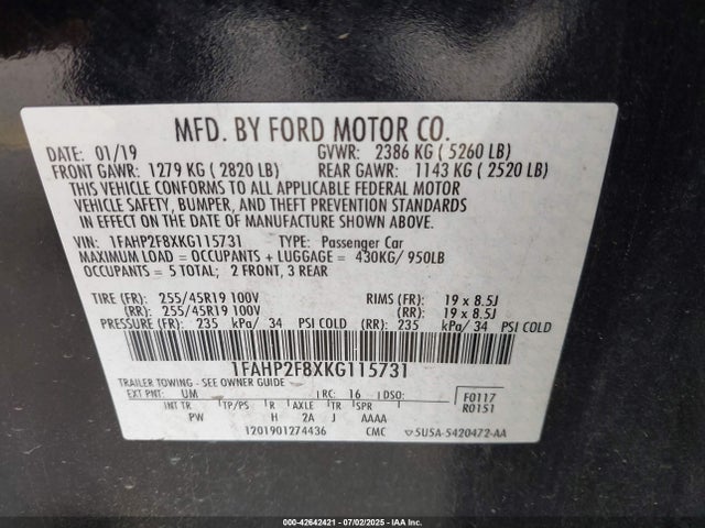 1FAHP2F8XKG115731 Ford 2019