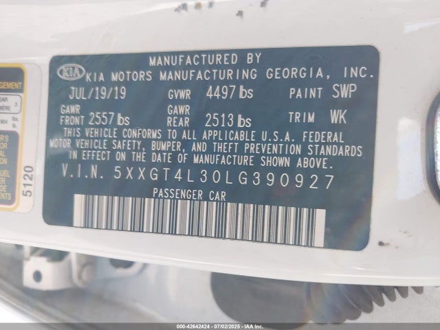 5XXGT4L30LG390927 KIA gdi
