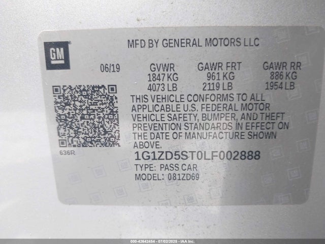 Chevrolet lfv - direct injection, variable valve timing, gen 1 2020 1G1ZD5ST0LF002888 Image 9
