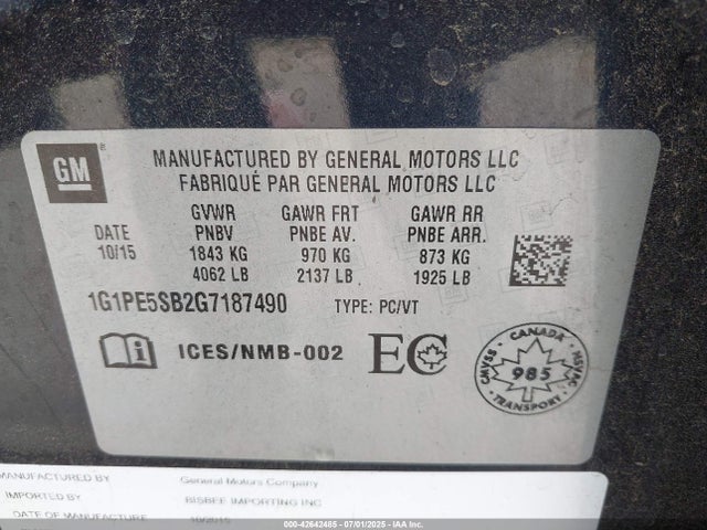 1G1PE5SB2G7187490 Chevrolet luv - vvt, alum, e85 max