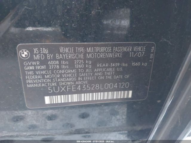2008 BMW X5 5UXFE43528L004120 Photo 8