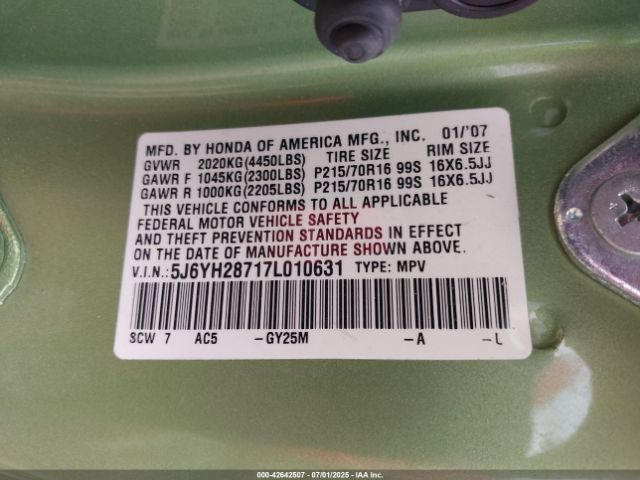 2007 HONDA ELEMENT 5J6YH28717L010631 Photo 8