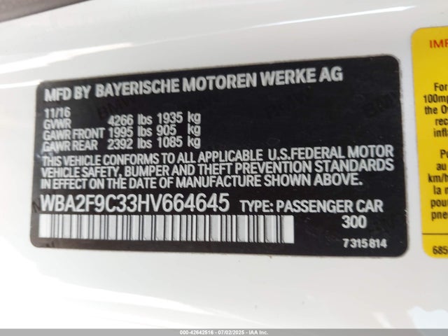 BMW 230I 2017 WBA2F9C33HV664645 Image 9