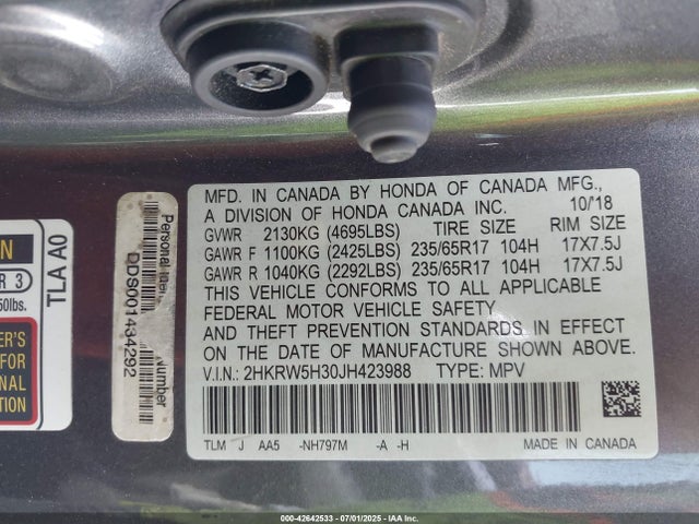 2HKRW5H30JH423988 Honda k24w9/k24v9