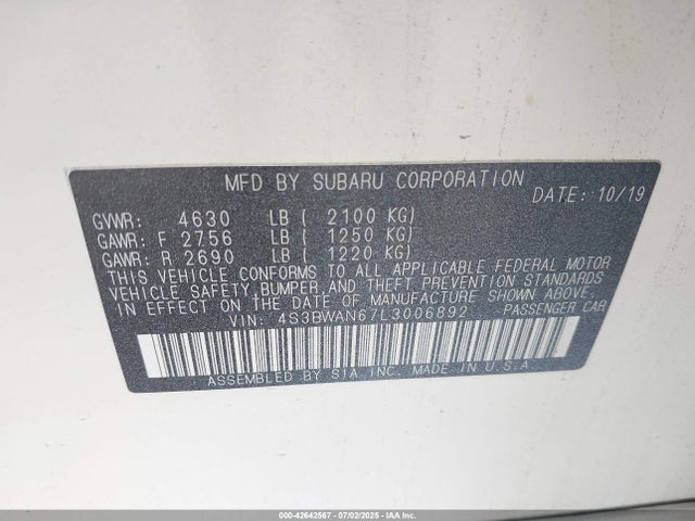 4S3BWAN67L3006892 Subaru u5