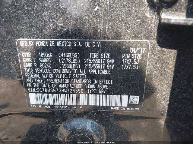 Honda r18z9 2017 3CZRU6H73HM724350 Image 9