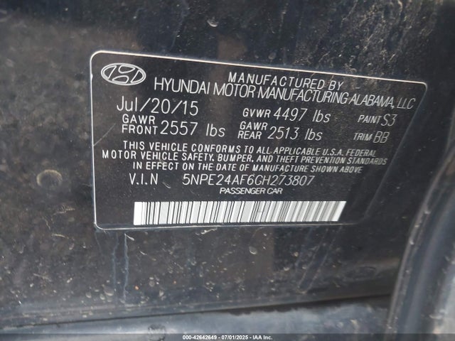 5NPE24AF6GH273807 Hyundai dohc gdi theta-ii