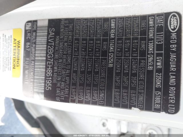 2014 LAND ROVER RANGE ROVER EVOQUE SALVT2BG7EH861955 Photo 8