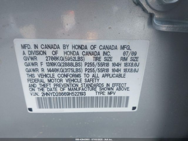 2009 ACURA MDX 2HNYD28669H522193 Photo 8