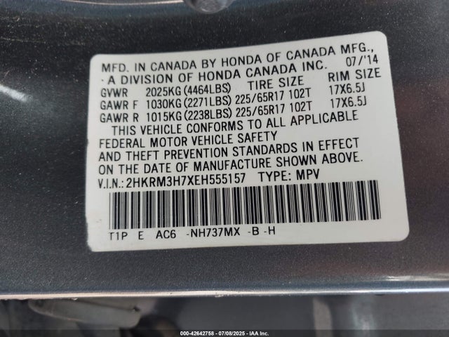 2HKRM3H7XEH555157 Honda k24z7