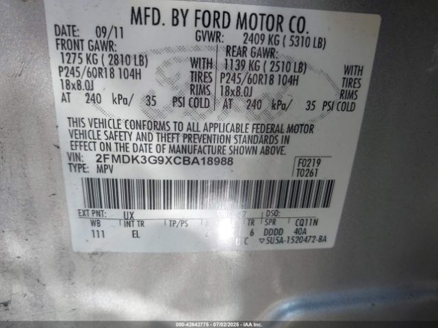 2012 FORD EDGE 2FMDK3G9XCBA18988 Photo 8
