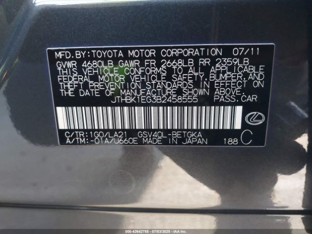 2011 LEXUS ES 350 JTHBK1EG3B2458555 Photo 8
