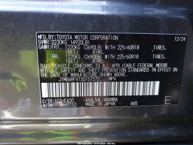 JTMB6RFV1SD157272 Toyota a25a-fxs