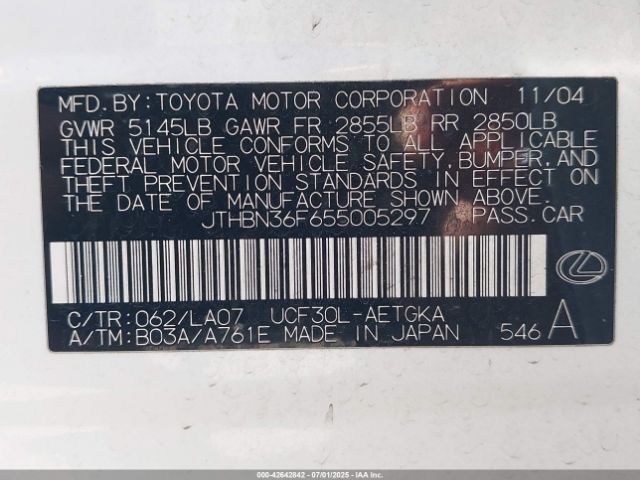 2005 LEXUS LS 430 JTHBN36F655005297 Photo 8