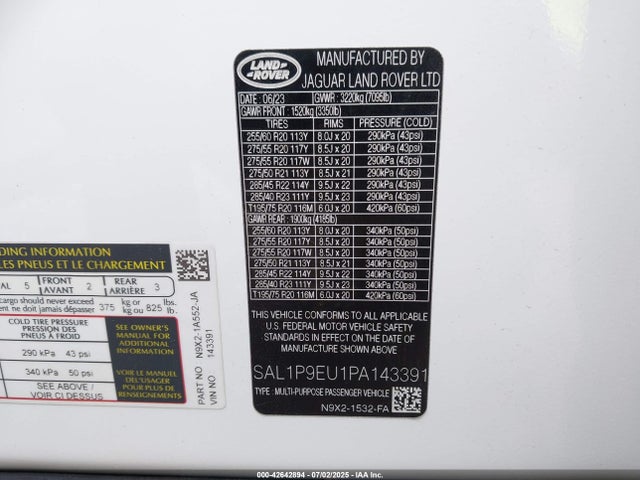 SAL1P9EU1PA143391 Land Rover aj20p6