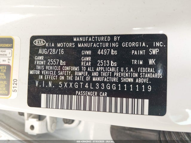 5XXGT4L33GG111119 KIA t-gdi theta ii