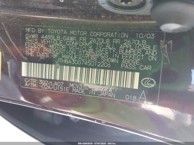 2004 LEXUS ES 330 JTHBA30G745012206 Photo 8
