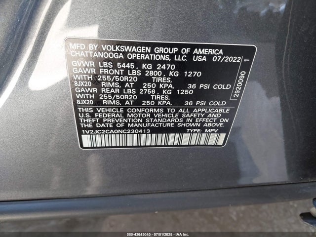 1V2JC2CA0NC230413 Volkswagen tsi