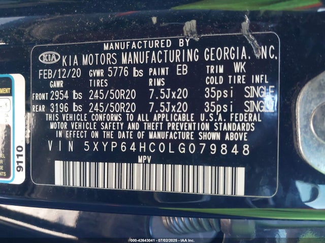5XYP64HC0LG079848 KIA gdi lambda-ii