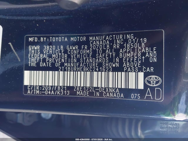 Toyota 2zr-fe 2019 2T1BURHE8KC241623 Image 9