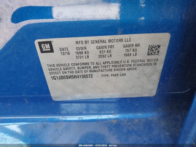 1G1JD6SH5H4136572 Chevrolet luw - mfi, e85 max