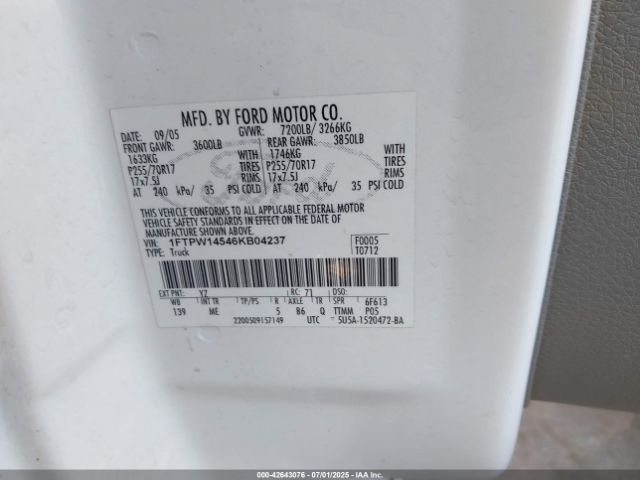 2006 FORD F-150 1FTPW14546KB04237 Photo 8