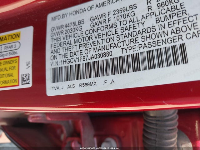 1HGCV1F97JA030880 Honda l15be