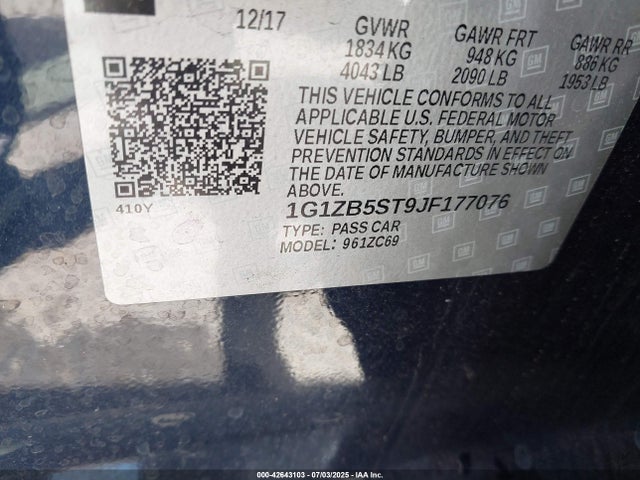 1G1ZB5ST9JF177076 Chevrolet lfv - direct injection, variable valve timing, gen 1