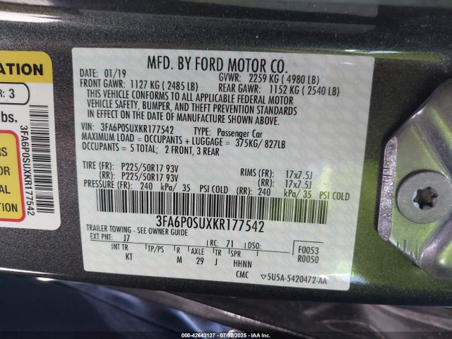 Ford 2019 2019 3FA6P0SUXKR177542 Image 9