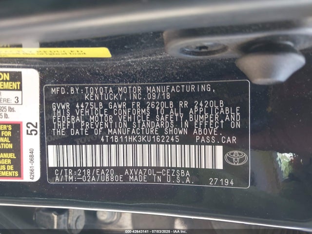 4T1B11HK3KU162245 Toyota a25a-fks