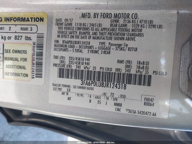 Ford 2.0l 4v atk hev 2018 3FA6P0LU8JR124318 Image 9