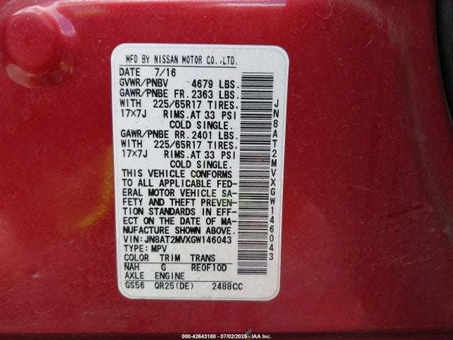 JN8AT2MVXGW146043 Nissan 2016