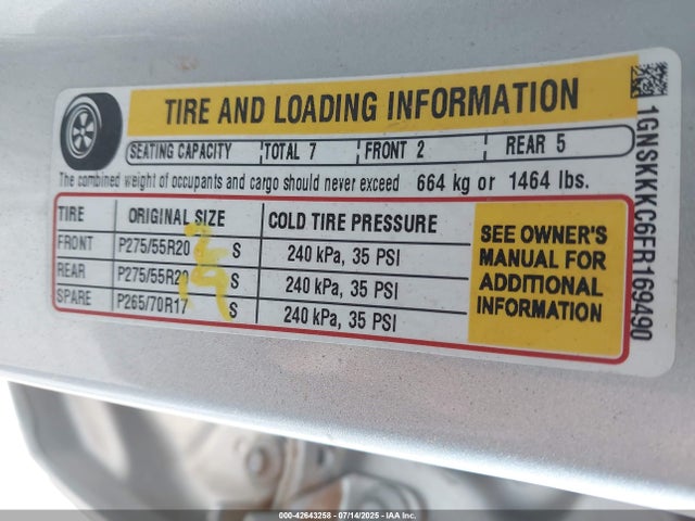 1GNSKKKC6FR169490 Chevrolet l83 - vvt, active fuel management, aluminum