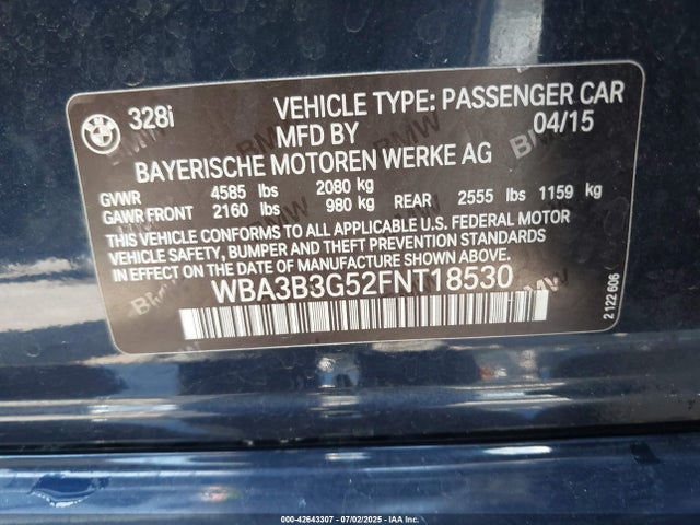 WBA3B3G52FNT18530 BMW 2015