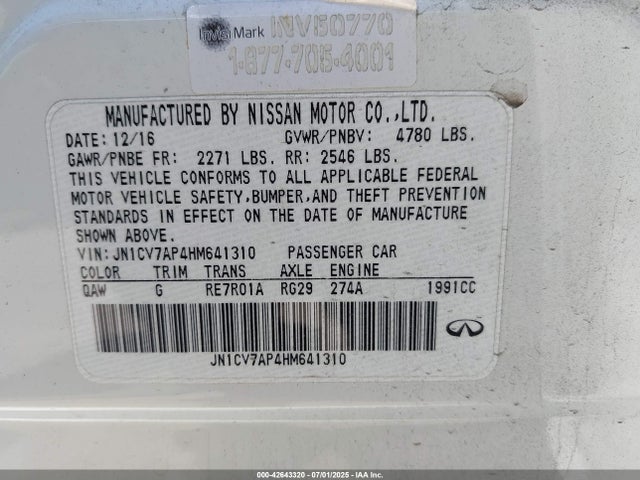JN1CV7AP4HM641310 Infiniti 2017