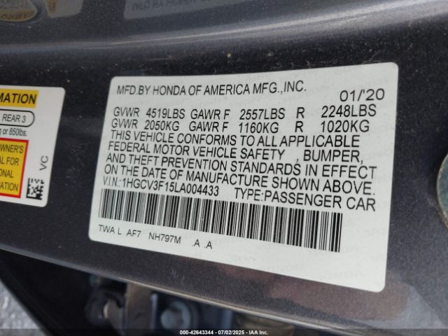 2020 HONDA ACCORD 1HGCV3F15LA004433 Photo 8