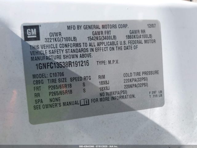 2008 CHEVROLET TAHOE HYBRID 1GNFC13538R191216 Photo 8