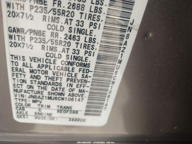 2012 NISSAN MURANO JN8AZ1MU6CW106147 Photo 8