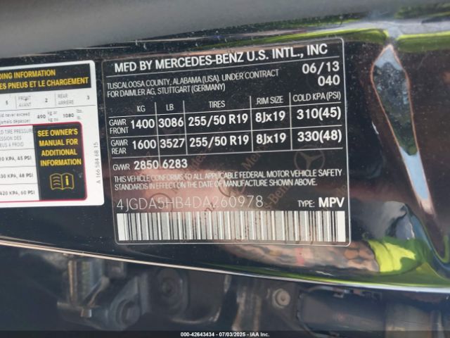 2013 MERCEDES-BENZ ML 350 4JGDA5HB4DA260978 Photo 8