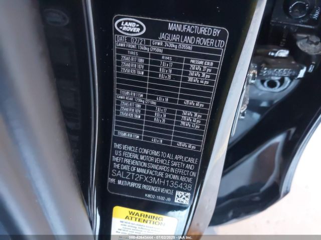 2021 LAND ROVER RANGE ROVER EVOQUE SALZT2FX3MH135438 Photo 8