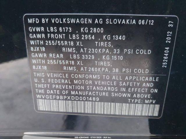 2013 VOLKSWAGEN TOUAREG WVGEF9BPXDD001489 Photo 8