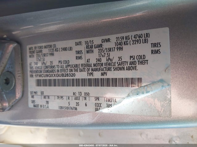 1FMCU9GXXGUB28320 Ford 2016