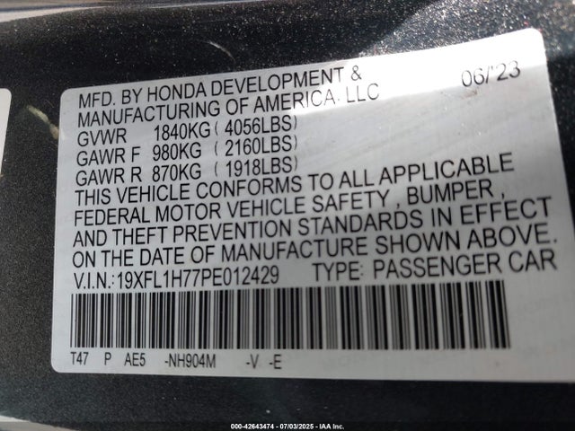 19XFL1H77PE012429 Honda l15b7